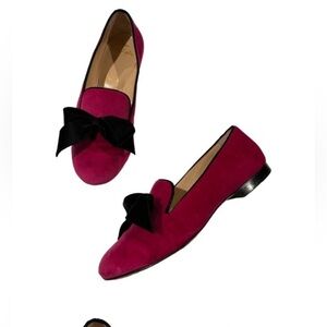 Christian Louboutin Fuchsia Gine Velvet Flat Loafers with Bow size 34.5